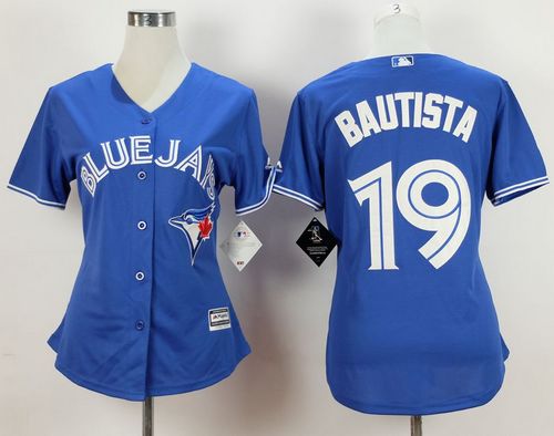 Blue Jays #19 Jose Bautista Blue Women's Fashion Stitched MLB Jersey - Click Image to Close